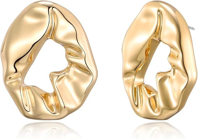HESSAWELL Gold Drop Earrings Geometric Hoop Earrings for Women Gold statement Hoop Stud Earring Y... | Amazon (US)