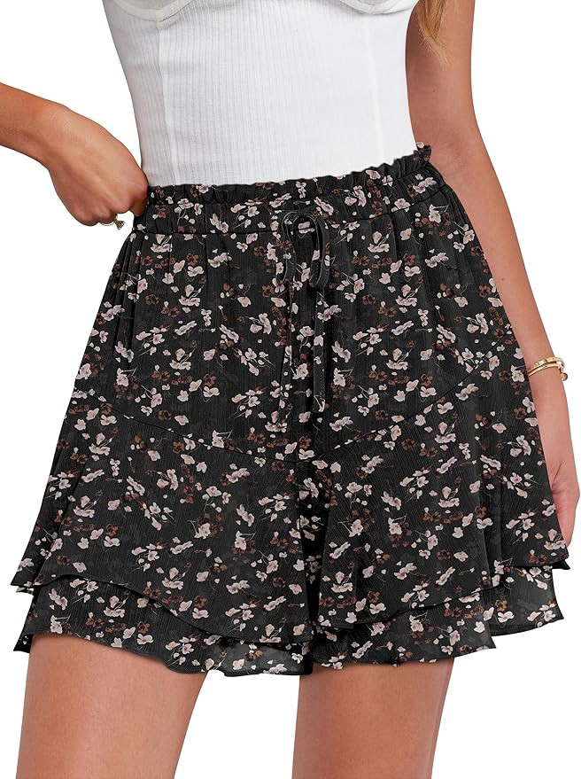 Caracilia Skorts for Women Boho Casual Beach Mini Skirts Summer Floral Ruffle Chiffon Flowy Short... | Amazon (US)