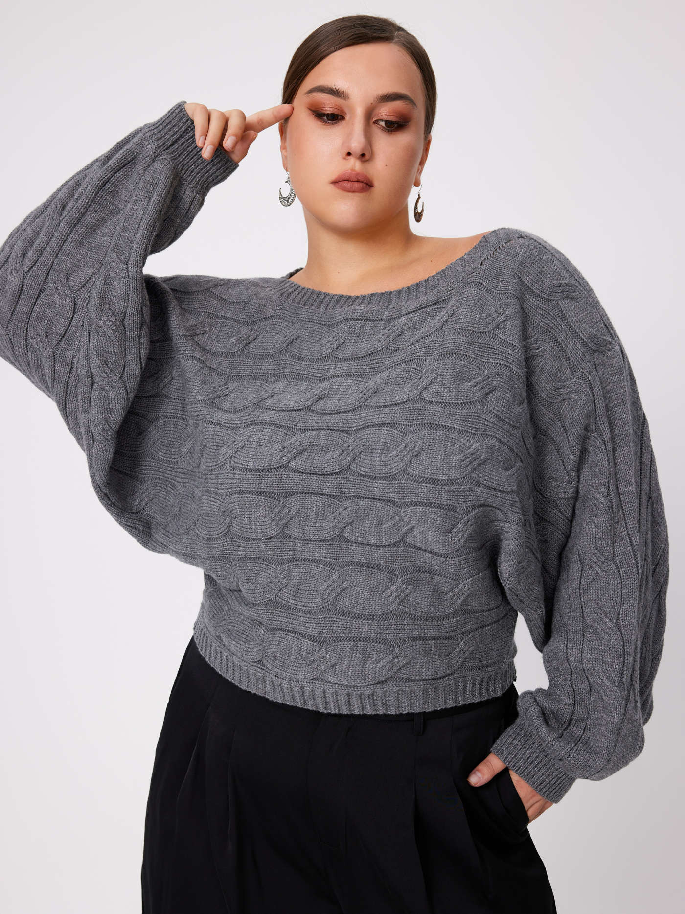 Fall Sweater Jacquard Round Neckline Geometric Knitted Long Sleeve Top Curve & Plus For Daily Cas... | Cider