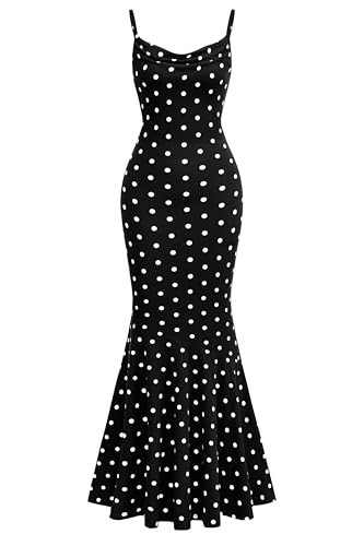 PRETTYGARDEN Womens Summer Dresses 2026 Polka Dot Spaghetti Strap Cowl Neck Bodycon Wedding Cocktail Mermaid Maxi Dress(Dot Black White,Medium) | Amazon (US)