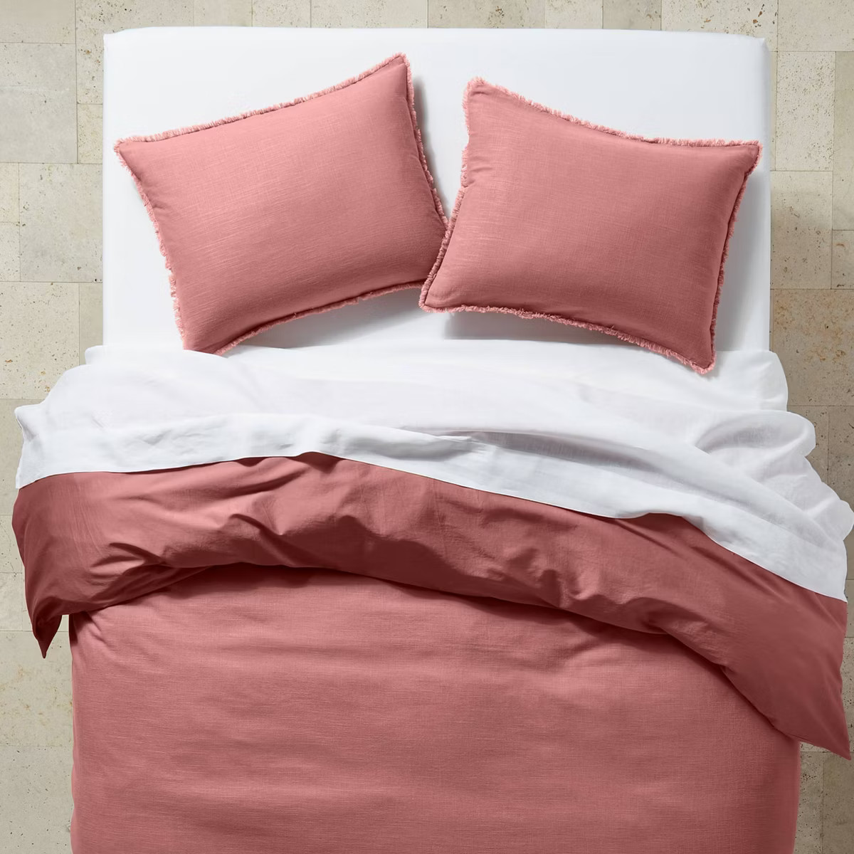 King Heavyweight Linen Blend Duvet Cover & Sham Set Mauve - Casaluna™: Woven Rayon, Cotton Back... | Target