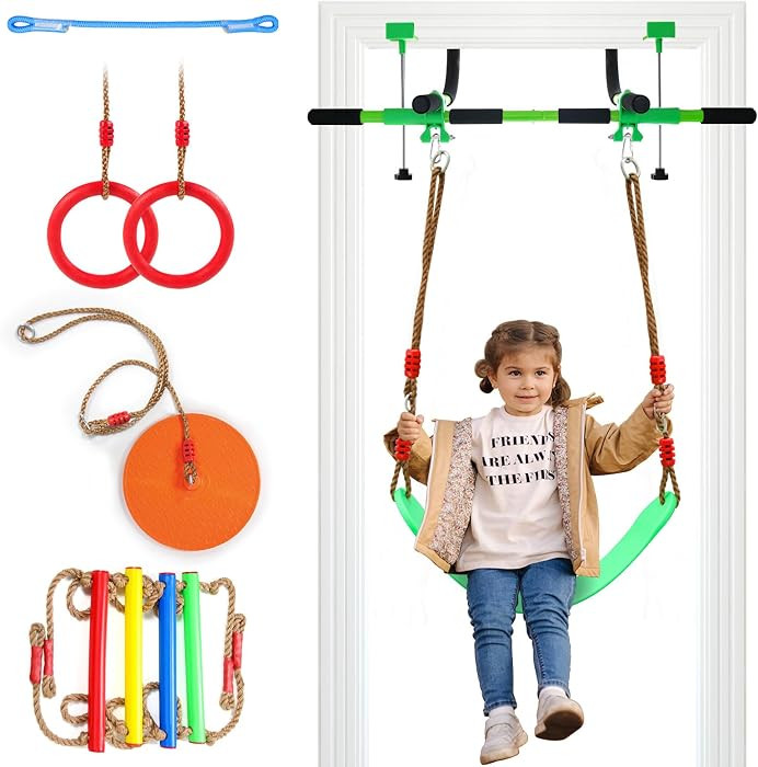 Doorway swing mount for Kids & Door Pull Up Bar for Adults, Indoor Kid Swing with 4 Accessories, ... | Amazon (US)
