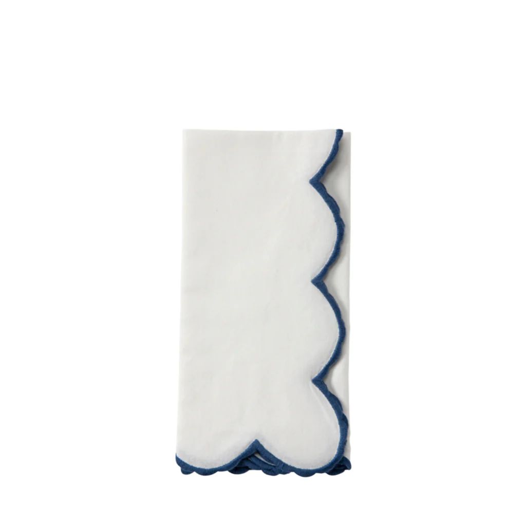 White Scalloped Napkin, Navy | Blue Print