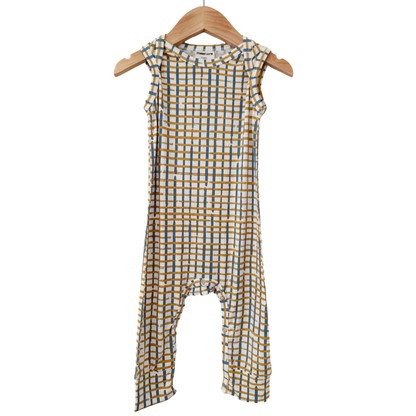 Sleeveless Romper, Blue Check | SpearmintLOVE