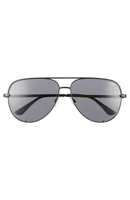 QUAY High Key 62mm Oversize Aviator Sunglasses in Black/Smoke Polarized at Nordstrom | Nordstrom