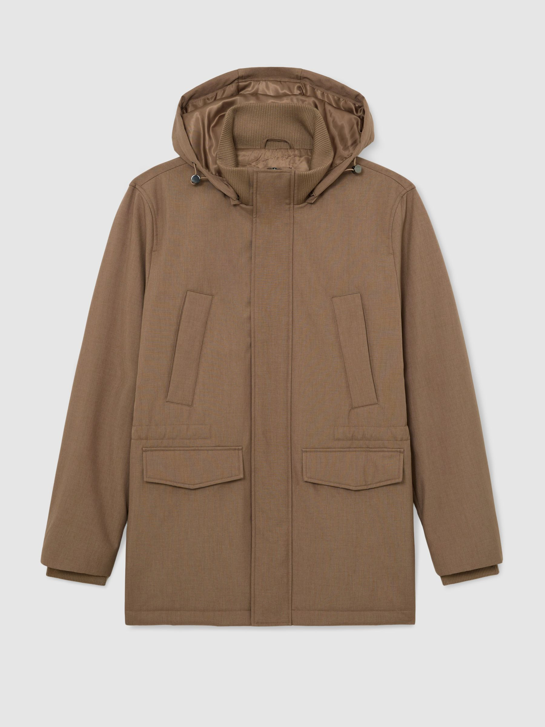 Reiss Hooded Zip-Through Padded Coat in Light Brown | REISS | Reiss US