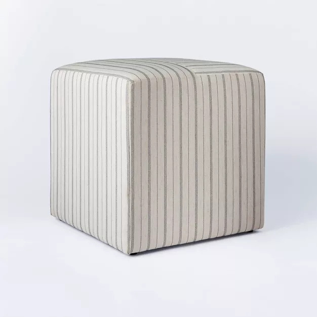 Lynwood Square Upholstered Cube Cream Wide Stripe - Threshold™ designed with Studio McGee | Target