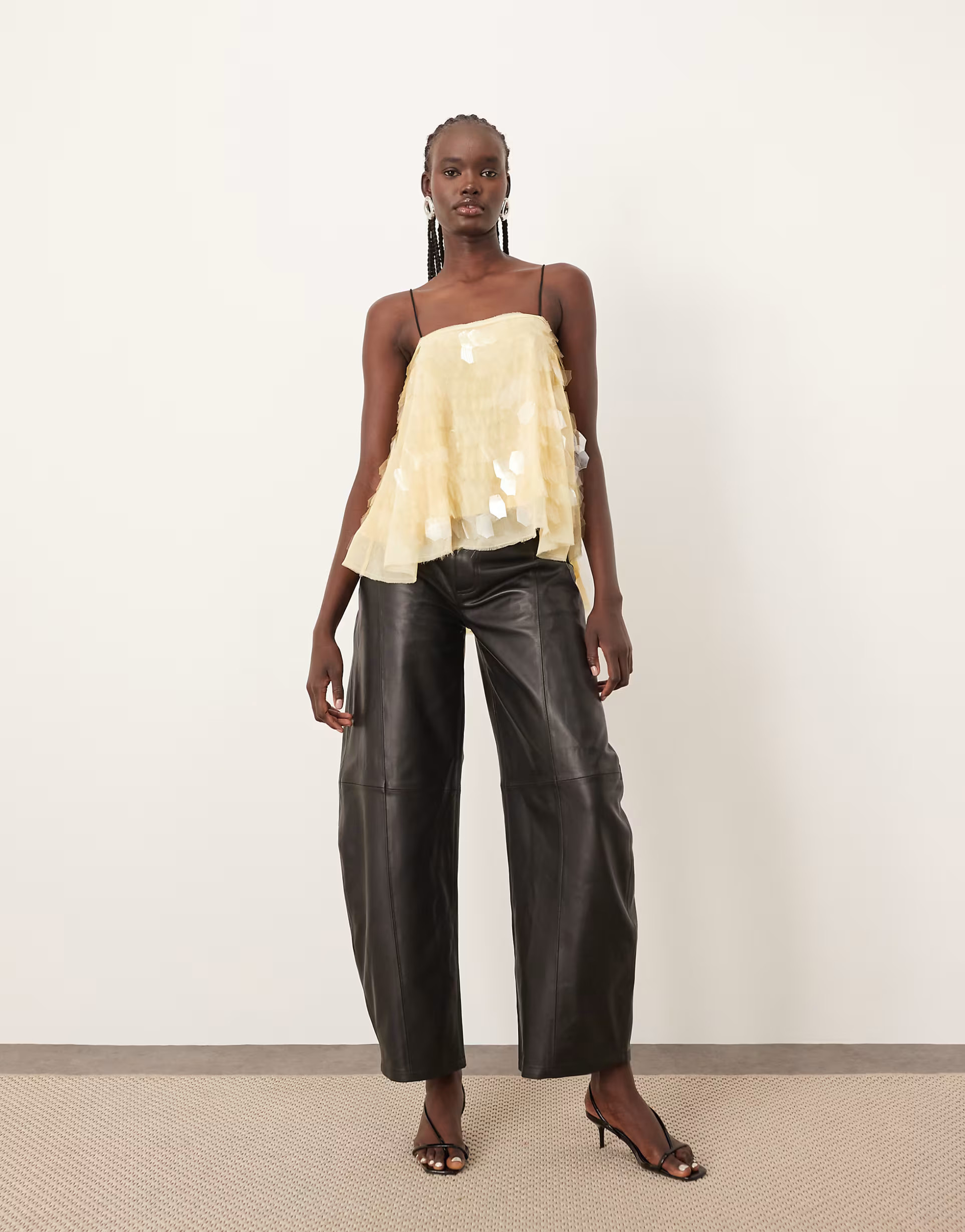 ARRANGE shard sequin top with contrast straps in buttermilk | ASOS (Global)