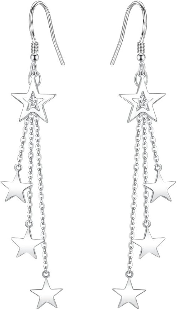 Sterling Silver Long Dangle Drop tassel star meteor earrings For Women | Amazon (US)