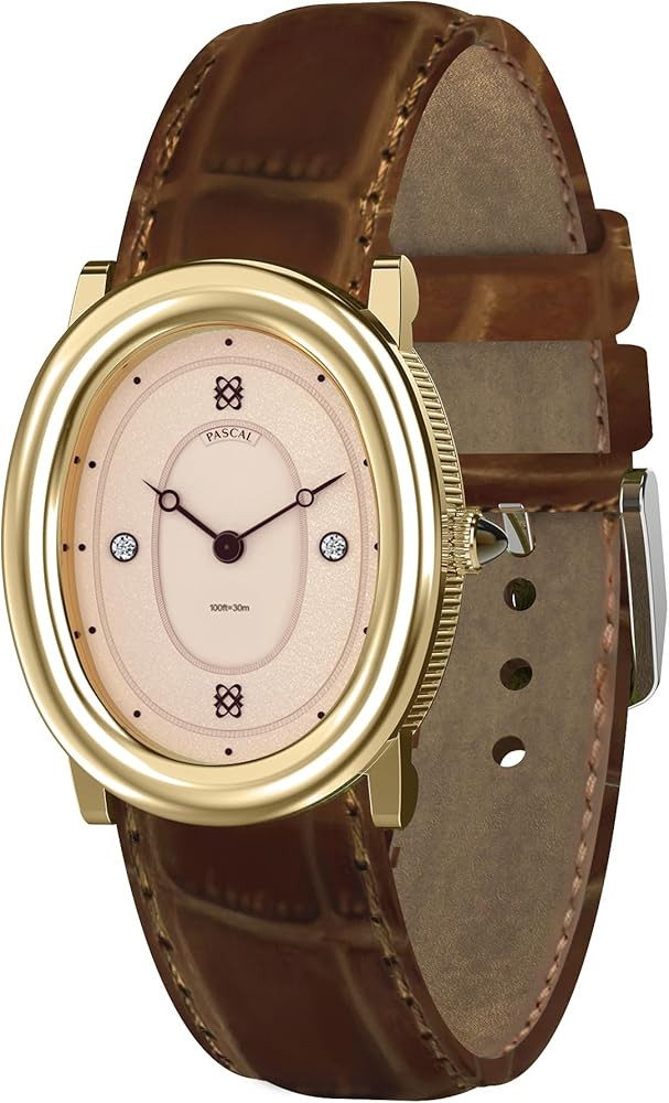 PASCAL Women's Oval Bubble Diamond Watch Leather Strap, Swiss Quartz Ladies Watches, Sapphire Cry... | Amazon (US)