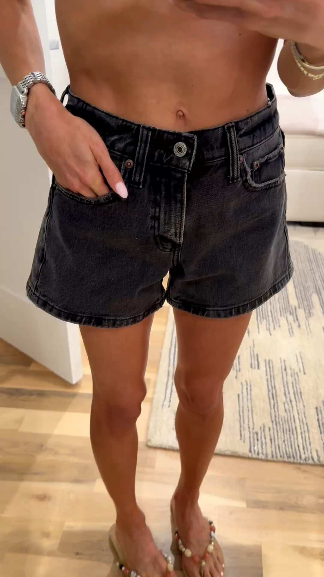 The perfect washed black denim shorts selling fast! Wearing 23 and code SHORTSAF stacks on top!

#LTKPetite #LTKSaleAlert