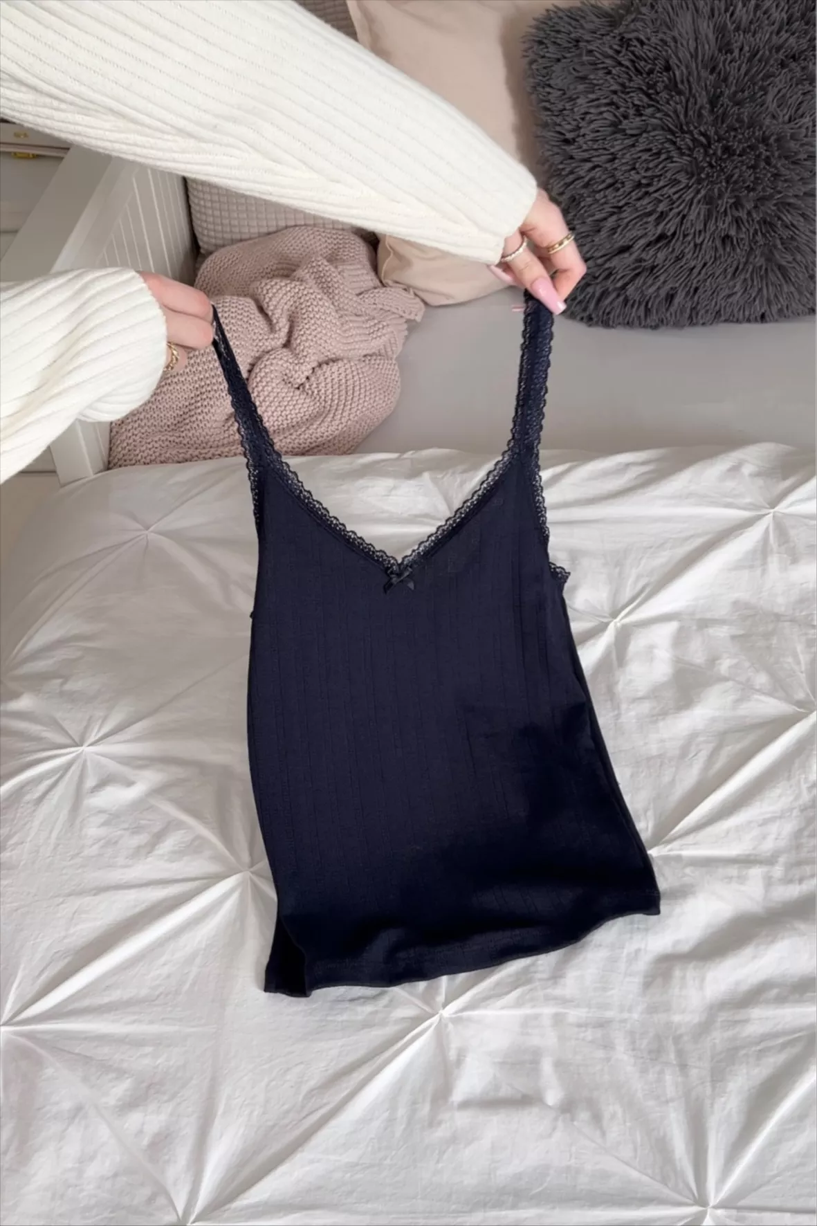 Lace-trimmed Ribbed Tank Top