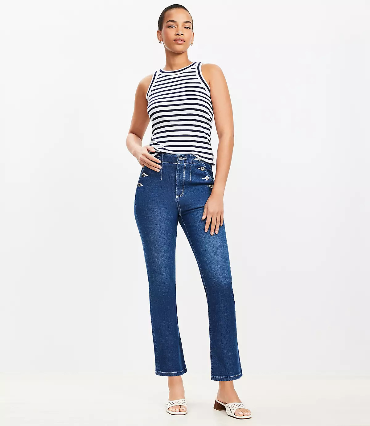 High Rise Sailor Kick Crop Jeans in Classic Mid Wash | LOFT