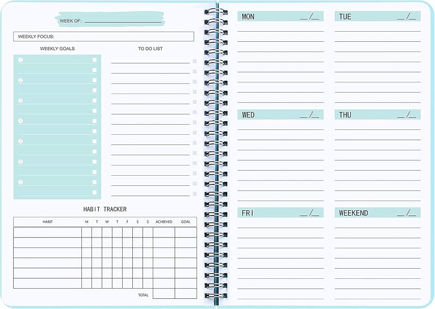Undated Weekly Goals Notebook, A5 To Do List Planner with Spiral Binding, 5.7 x 8.0 inches | Amazon (US)