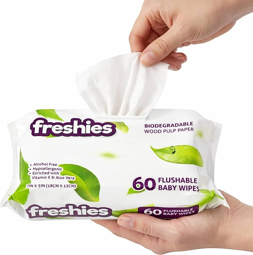 Freshies Flushable Baby Wipes - 7" x 5" (Pack of 60) - Ideal for Babies & Toddlers | Amazon (US)