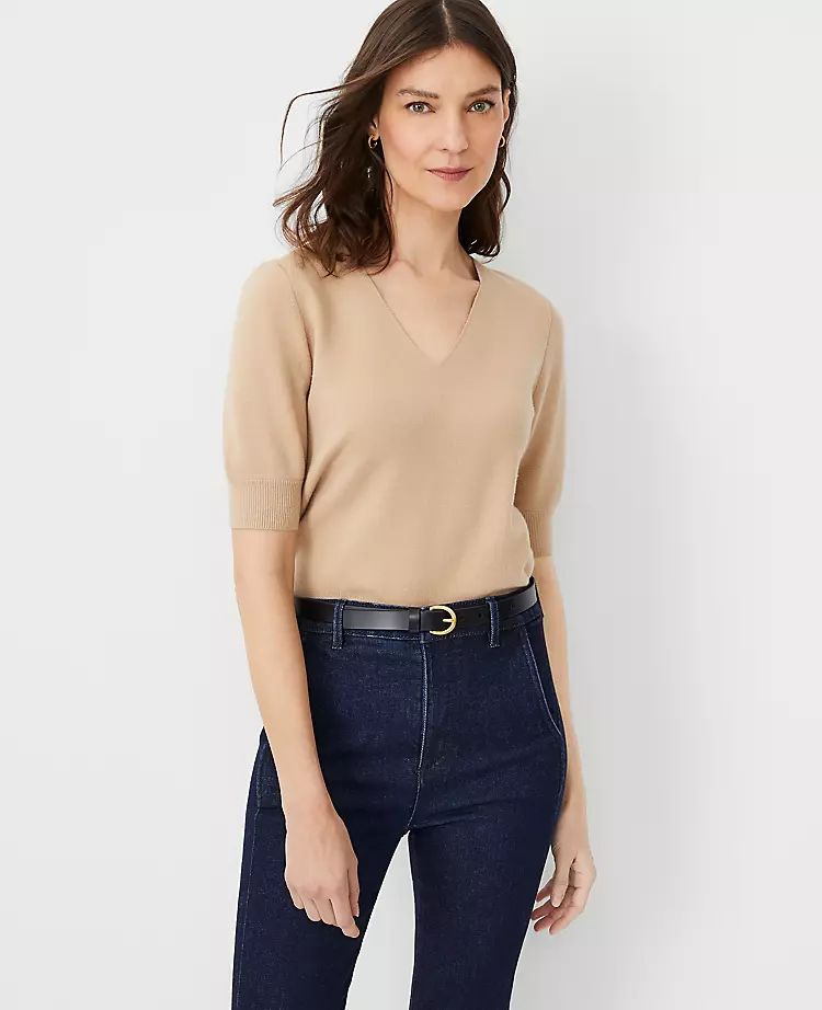 V-Neck Puff Sleeve Sweater Tee | Ann Taylor (US)