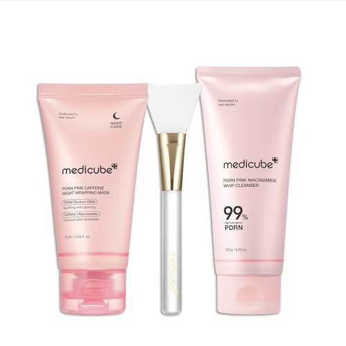 medicube PDRN Cleansing & Care Set: PDRN Caffeine Overnight Wrapping Peel Off Facial Mask and Pink Marshmallow Whip Cleanser and Jelly Brush 1ea | Amazon (US)