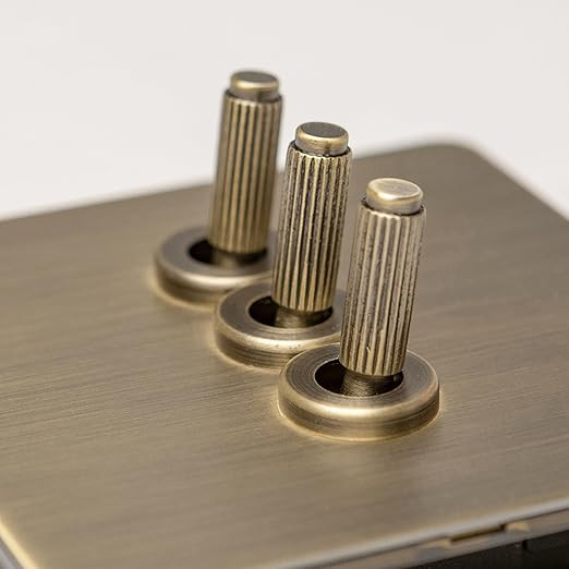 Antique Brass Straight Knurled Switches and Sockets (3 gang 2 way Toggle) | Amazon (UK)