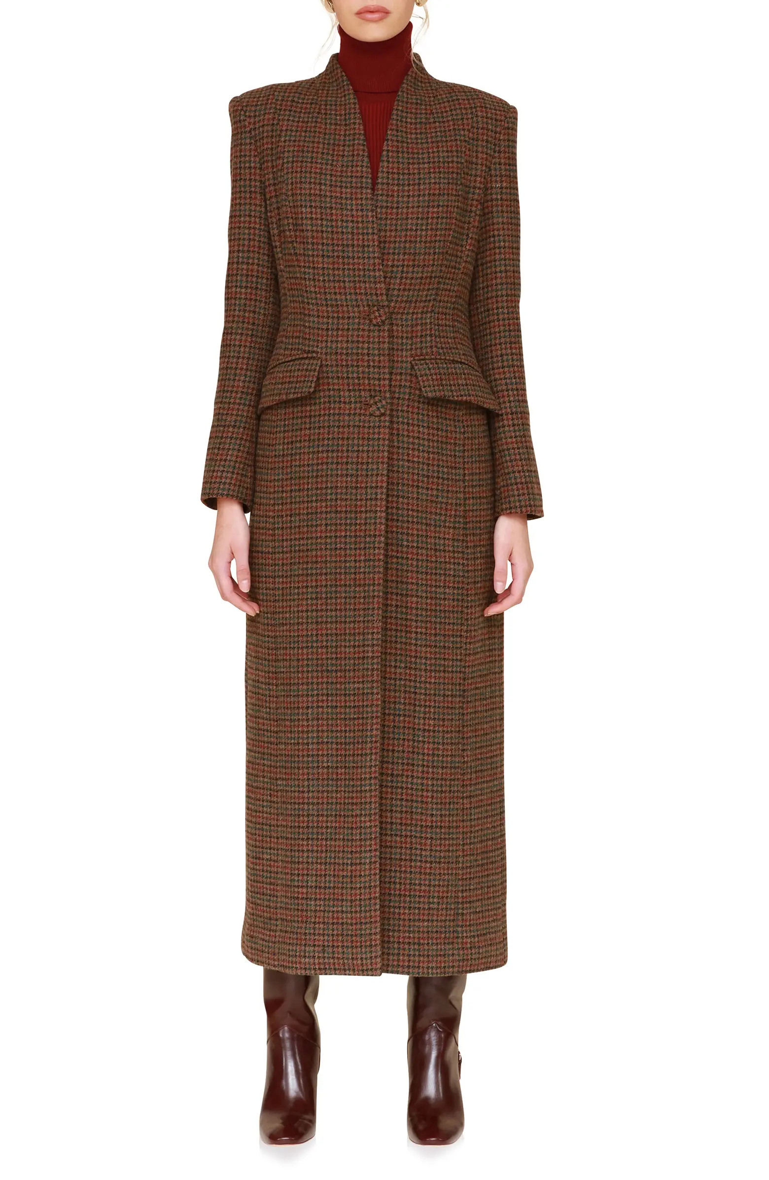 Stand Houndstooth Tailored Maxi Coat | Nordstrom