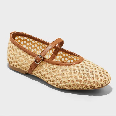 Women's Issa Raffia Woven Mesh Mary Jane Ballet Flat with Memory Foam Insole - A New Day™ Beige... | Target