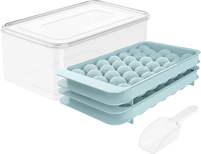 Round Ice Cube Tray with Lid & Bin Ice Ball Maker Mold for Freezer with Container Mini Circle Ice... | Amazon (US)