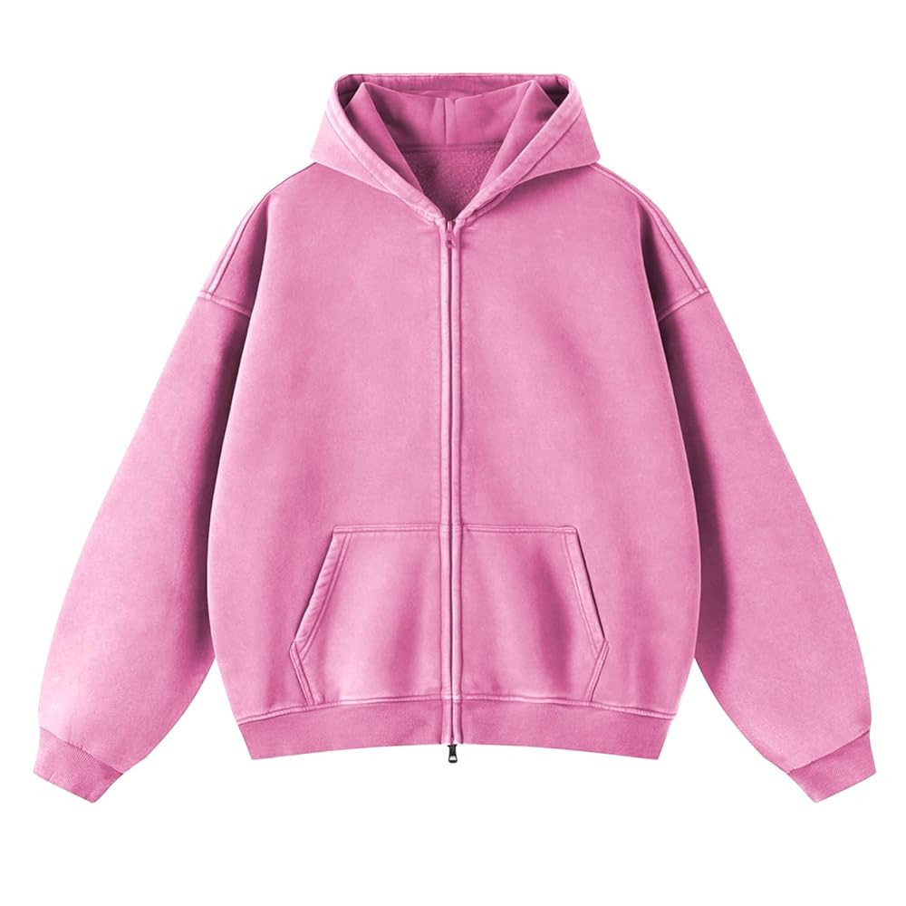 Womens Fleece Hoodies Sweatshirt Double Zip Up Oversized Acid Wash Cotton Hoodies Vintage Winter ... | Amazon (US)