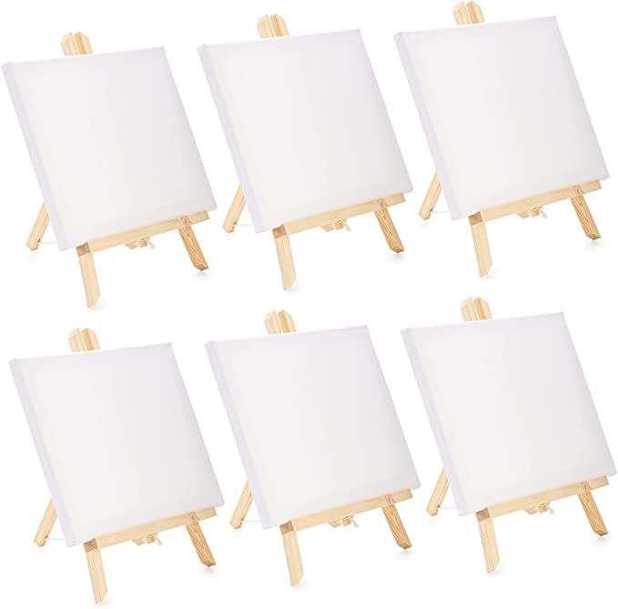 Tosnail 6 Packs 8" x 10" Canvas and Easel Set, Art Easel Stand with Canvas Set Tabletop Wooden Di... | Amazon (US)