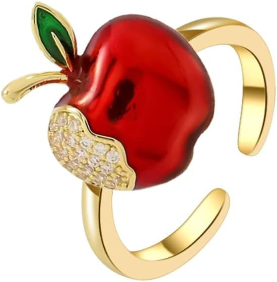 OIDIMS Dainty Red Apple Ring for Women Adjustable 18K Gold-Tone Plated Stacking Band with Sparkly... | Amazon (US)