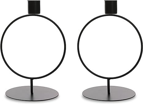 DN DECONATION Matte Black Taper Candle Holders, Metal Candlestick Holders Set of 2,Iron Candle Ho... | Amazon (US)