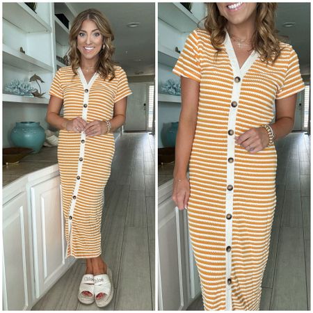 Wore this adorable stretchy striped midi dress today! It’s so comfortable and the perfect every day dress. I actually styled it with sneakers for running errands. Comes in lots of colors!

Amazon fashion. Stripe dress. Midi dress. LTK under 50. 
