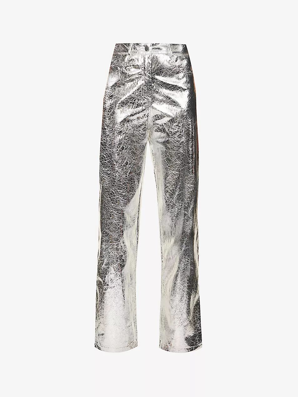 Lupe metallic high-rise straight-leg faux-leather trousers | Selfridges