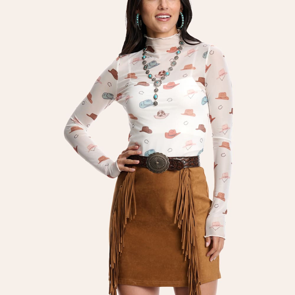 Rockin' C Women's Cream Mesh Boot Print Top | Cavender's