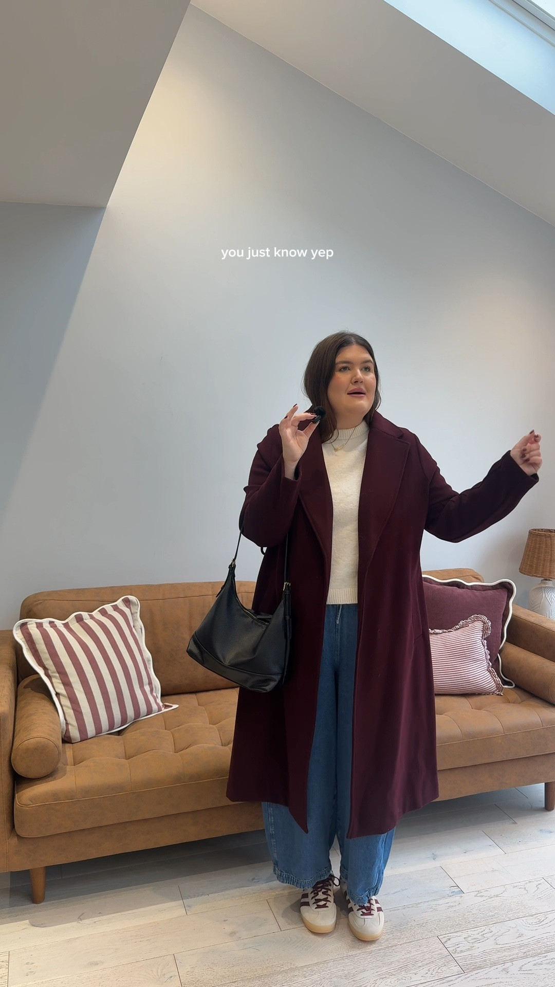 I bought size 44 in the jeans! They’re stretchy so they fit me when I was a size 22 and now a size 20!!! 

Coat is sold out in burgundy but on sale for less than £30 in the black & brown!!! 