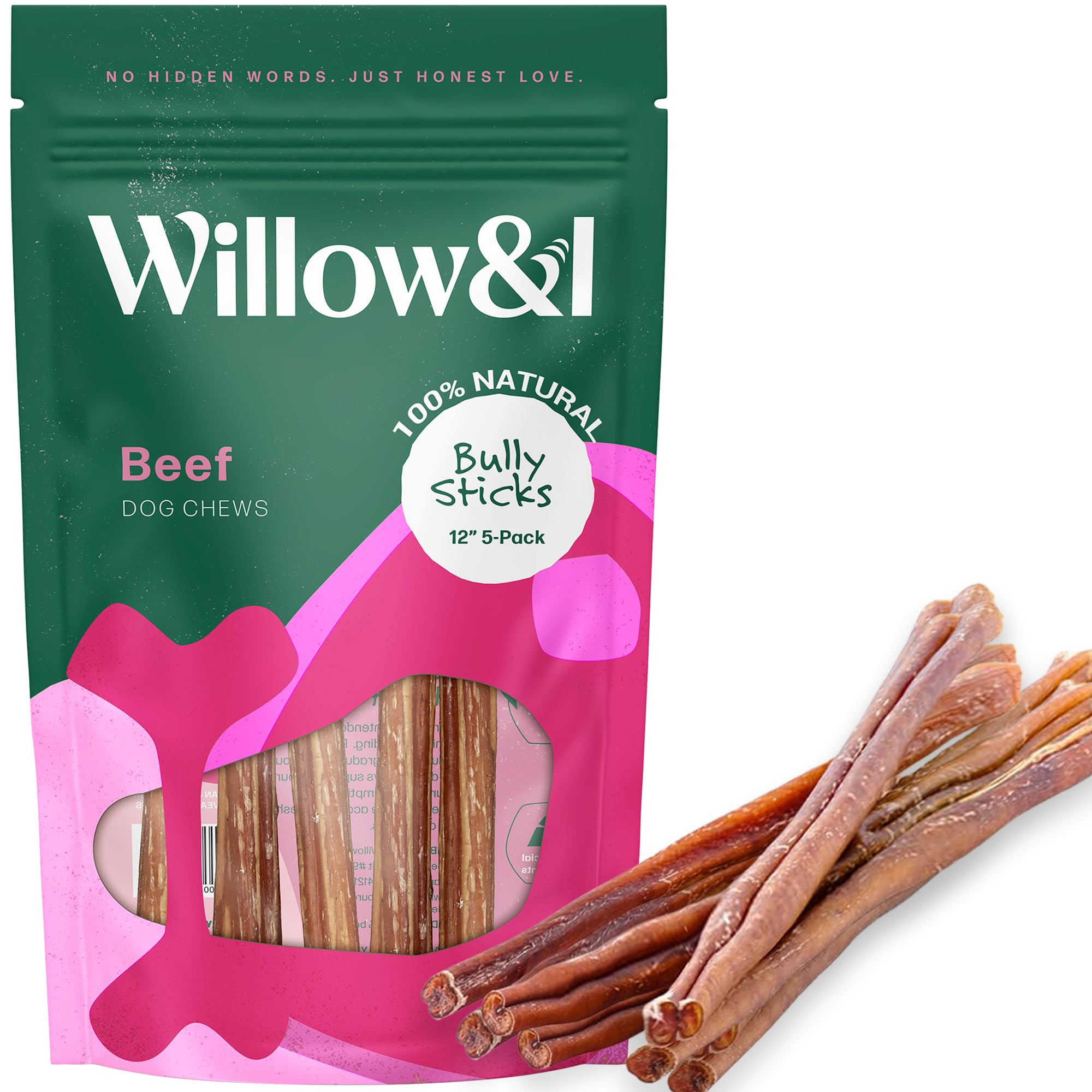 Willow&I Bully Sticks for Dogs -12 Inch Natural Bully Sticks for Medium Dogs, Large & Small Dogs-... | Amazon (US)