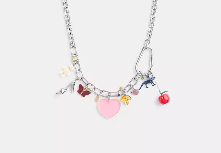 Coach Outlet Heart And Teddy Bear Statement Charm Necklace - Silver | Coach Outlet US