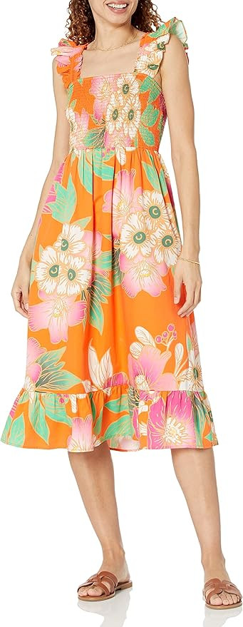 The Drop Women's Kimi Ruffled-Shoulder Smocked Midi Dress | Amazon (US)