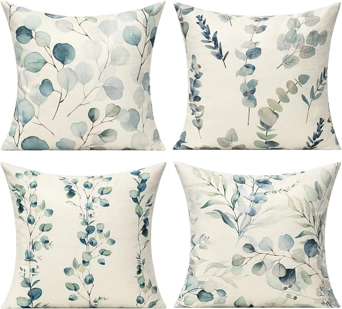 Spring Sage Green Throw Pillow Covers 20x20 Set of 4 Outdoor Patio Furniture Cushion Cases Plants... | Amazon (US)