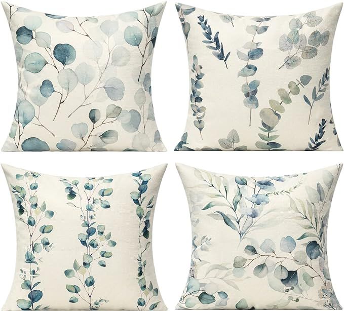 Spring Sage Green Throw Pillow Covers 20x20 Set of 4 Outdoor Patio Furniture Cushion Cases Plants... | Amazon (US)