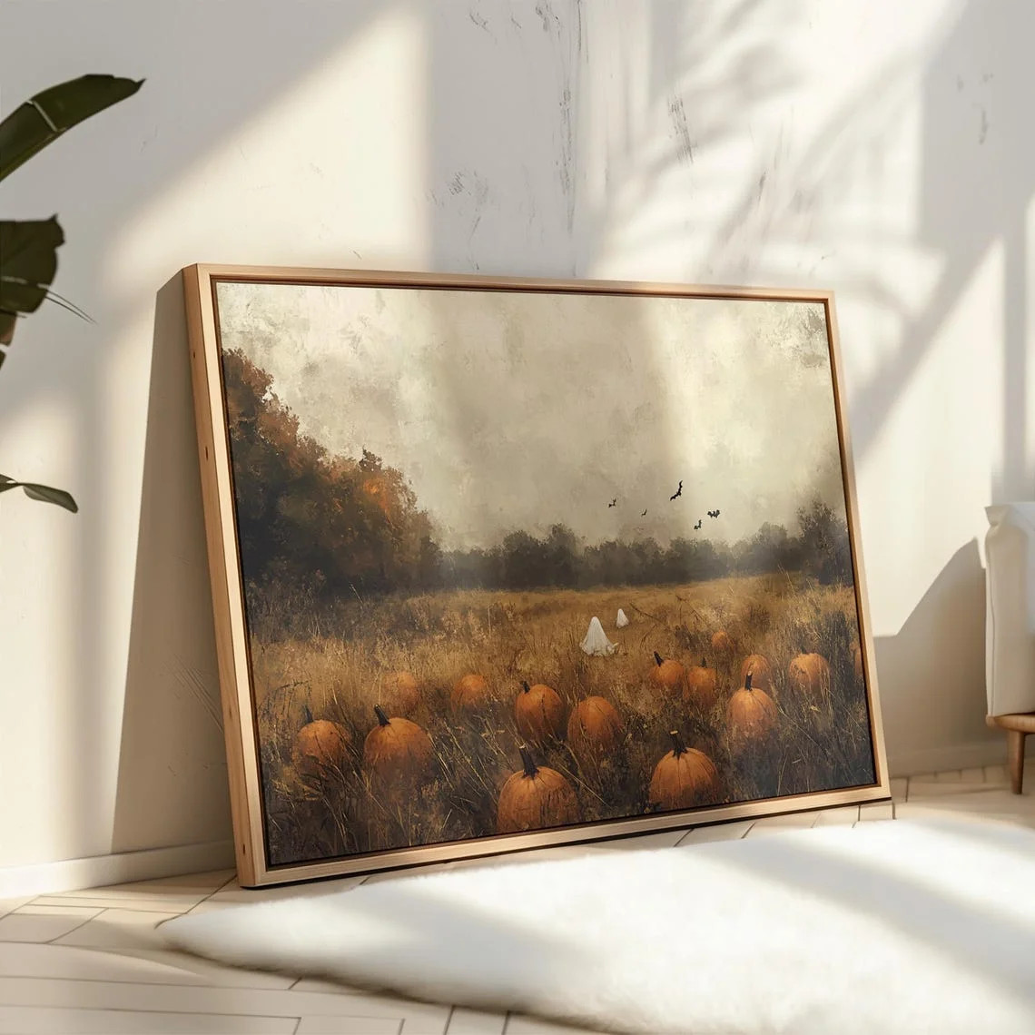 Ghostly Pumpkin Field Wall Art - Spooky Landscape, Autumn Decor With Bats, Rustic Fall Scene, Hau... | Walmart (US)