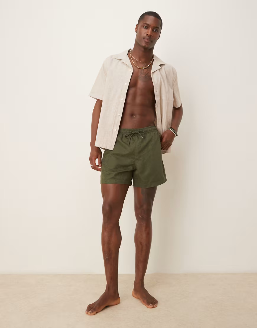 Abercrombie & Fitch swimwear 5"""" short in green leaf print | ASOS (Global)