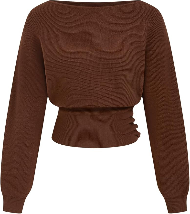 CIDER Boat Neck Cropped Sweaters for Women Long Sleeve Button Cozy Sweaters | Amazon (US)