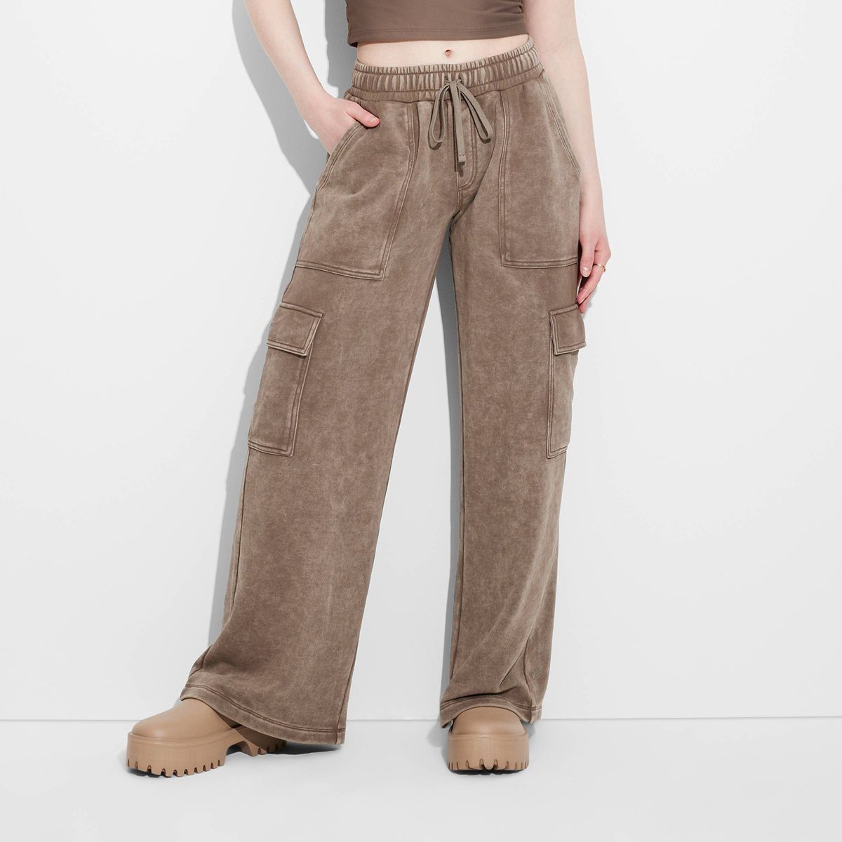 Women's High-Rise Wide Leg Baggy Cargo Sweatpants - Wild Fable™ Pewter XL | Target