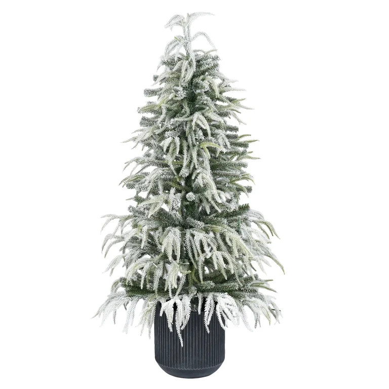 4' Pre-Lit Snow-Flocked Green Artificial Potted Christmas Tree with 70 Warm White LED Lights, by ... | Walmart (US)