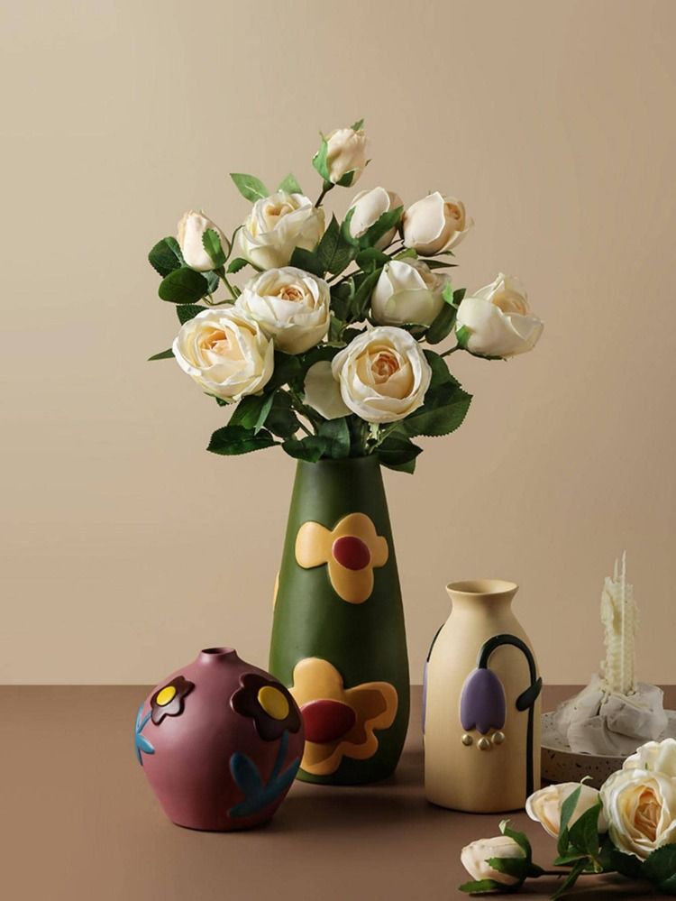 1pc Polyresin Vase, Cute Floral Pattern Flower Vase For Home Decor
       
              
       ... | SHEIN