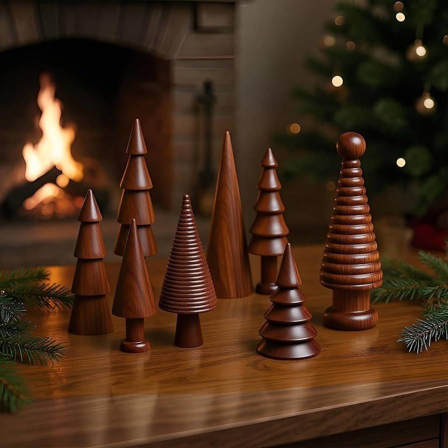 8 Pcs Large Rustic Wooden Christmas Tree Tabletop Decor Farmhouse Handmade Wood Christmas Trees V... | Amazon (US)