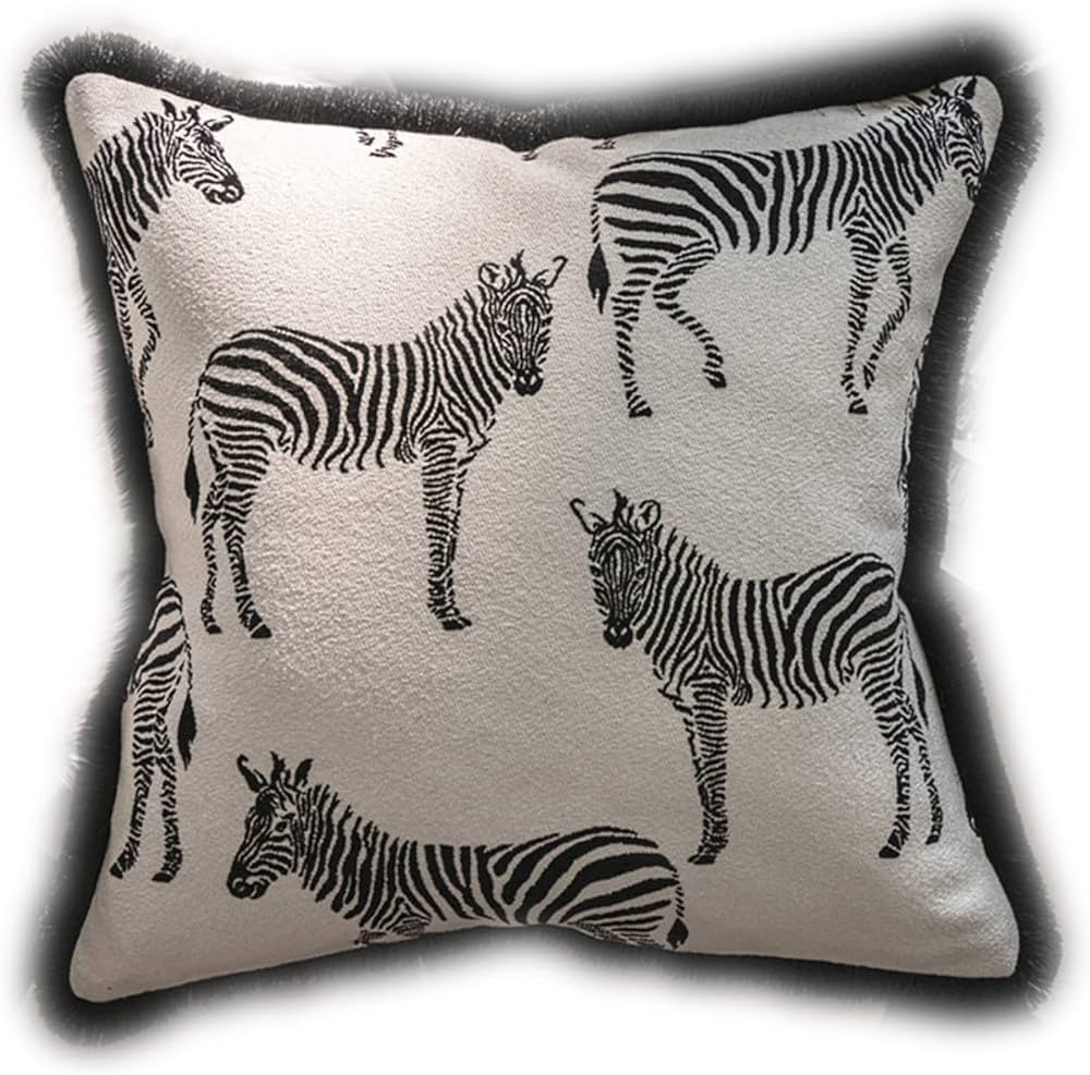 18x18'' Inches Throw Pillow Cushion Cover - Jungle Zebra Pattern Embroidery Luxury Modern Style C... | Amazon (US)