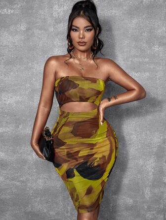 SHEIN SXY Tie Dye Cut Out Tube Bodycon Dress | SHEIN