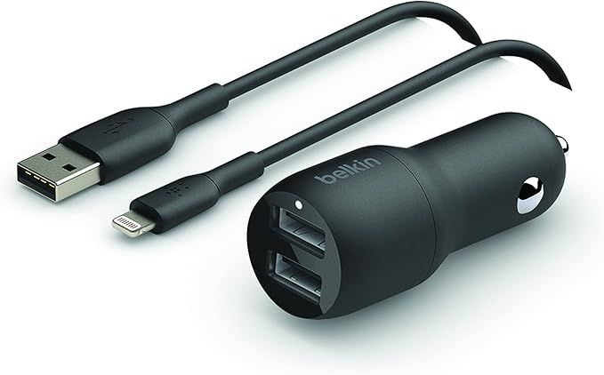 Belkin Dual USB Car Charger 24W + Lightning Cable (Boost Charge Dual Port Car Charger, 2-Port USB... | Amazon (US)