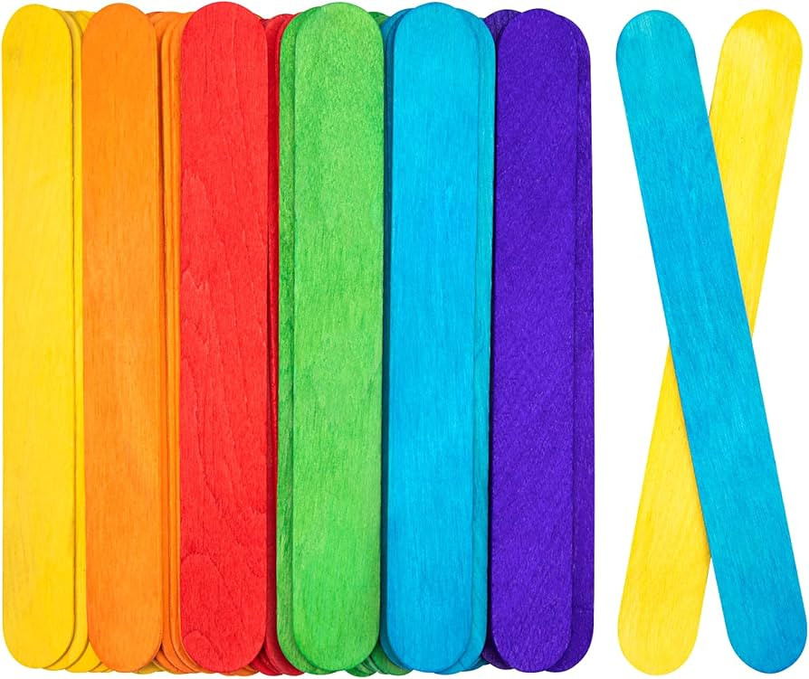 WISYOK 90Pcs 8 Inch Colorful Jumbo Craft Sticks, Large Popsicle Sticks, WaxingSticks, Rainbow Woo... | Amazon (US)