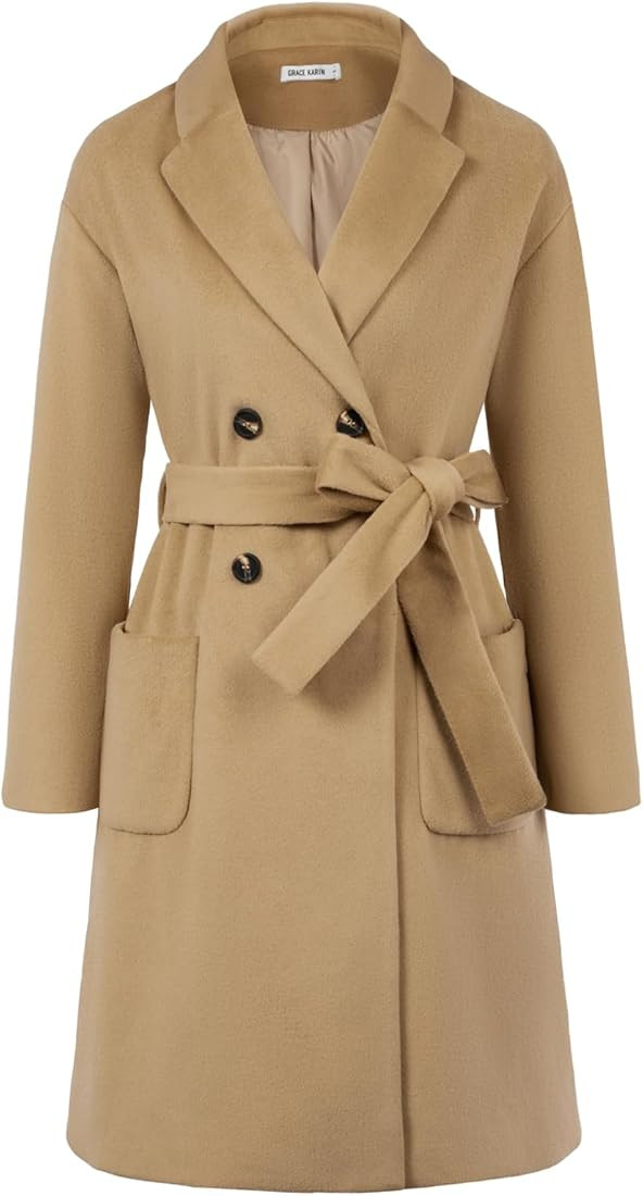 GRACE KARIN Winter Coats For Women Double Breasted Pea Coats Mid Long Wool Coats Oversized Trench... | Amazon (US)